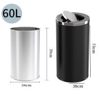 AutoMax 不銹鋼黑色圓形垃圾桶 60L 翻蓋式 商場垃圾桶 酒店垃圾桶